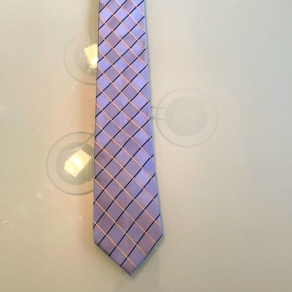 Tommy Hilfiger tie light blue navy gold check 100% silk 3.25 inches wide - Picture 1 of 5